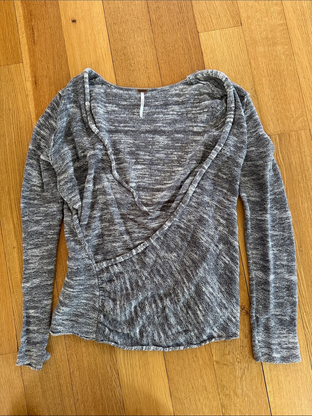 Free People Women's Heathered Gray Wrap-Style Long Sleeve Top